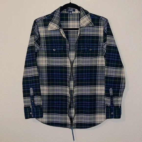 CHAPS Tartan 💯 Cotton Shacket Sz. MD - Picture 3 of 16